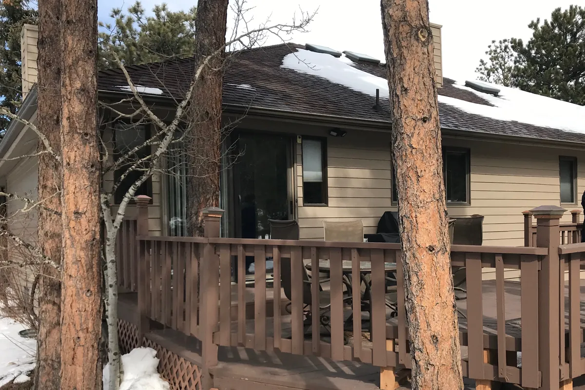 The original timber deck at the back of the house, in winter